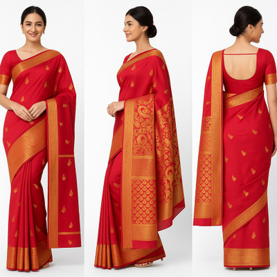 PL ventures Printed Art Silk Saree Art Silk Saree(Red)