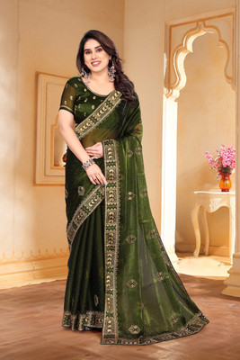 Radheradhey Embroidered Bollywood Jimmy choo Saree(Light Green)