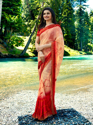Hensi sarees shop Printed, Solid/Plain Mundum Neriyathum Georgette, Art Silk Saree(Cream)