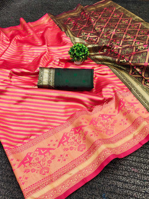 Ruhabs Woven Kanjivaram Silk Blend Saree(Pink)