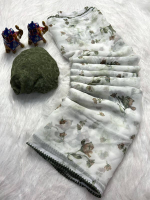 MANVIKA FASHION Floral Print Daily Wear Chiffon Saree(Dark Green)