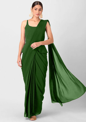 3Buddy Fashion Solid/Plain Daily Wear Georgette Saree(Green)