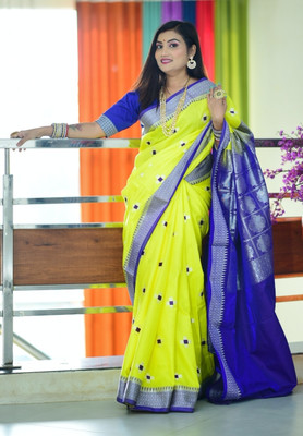 ZIMAL HANDLOOM Embroidered Sambalpuri Satin Saree(Dark Blue)