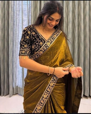 SHREE BHERUNATH FASHION Self Design Bollywood Jimmy choo Saree(Gold)