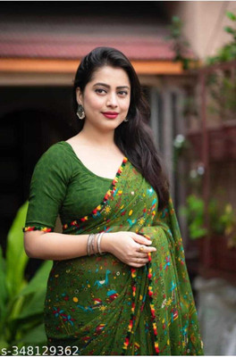 Raj Laxmi Impex Geometric Print Bollywood Georgette Saree(Green)