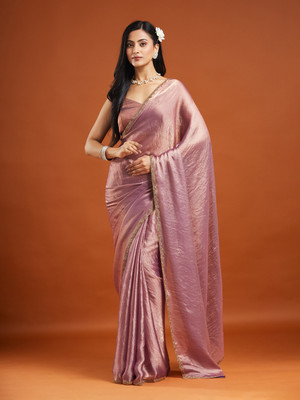 LOROFY Solid/Plain Bollywood Organza, Silk Blend Saree(Purple)