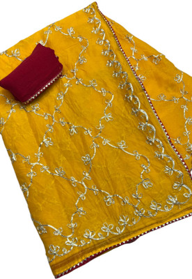 MSC RENDLINE SAREES Embroidered Daily Wear Chiffon Saree(Gold)