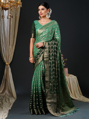 Tasrika Printed Kanjivaram Georgette Saree(Light Green)