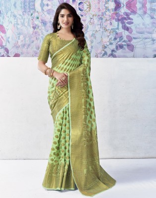 Divastri Woven, Self Design Banarasi Cotton Silk, Jacquard Saree(Light Green, Gold)