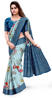 Dharmata Enterprise Digital Print Banarasi Crepe Saree(Light Blue)