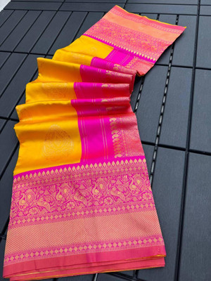 Julee Self Design Banarasi Pure Silk Saree(Yellow)