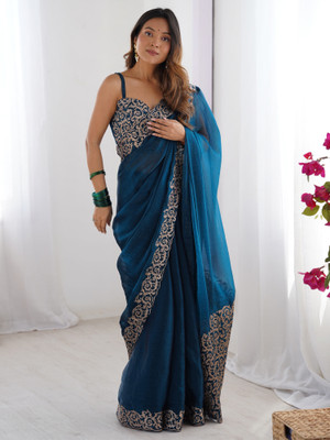 Sareemall Embroidered Bollywood Chiffon Saree(Blue)