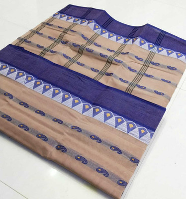 S G SAREES Printed Tant Handloom Pure Cotton Saree(Cream)