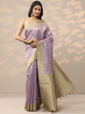 LIBAS Woven Daily Wear Silk Blend Saree(Purple)
