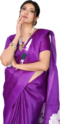 Priyashi Floral Print Bollywood Art Silk Saree(Purple)