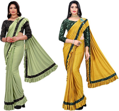 HouseOfCommon Embellished Bollywood Lycra Blend Saree(Pack of 2, Multicolor)