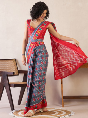 Divastri Printed Daily Wear Cotton Blend Saree(Grey)