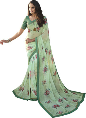 ROOP SUNDARI SAREES Printed, Self Design, Graphic Print, Floral Print, Checkered, Solid/Plain Bollywood Georgette, Chiffon Saree(Light Green, Green)