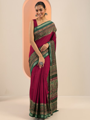 LIBAS Printed Daily Wear Cotton Blend Saree(Maroon)