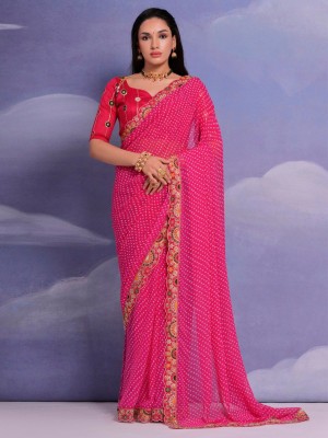 ANOUK Embellished Bollywood Georgette Saree(Pink)