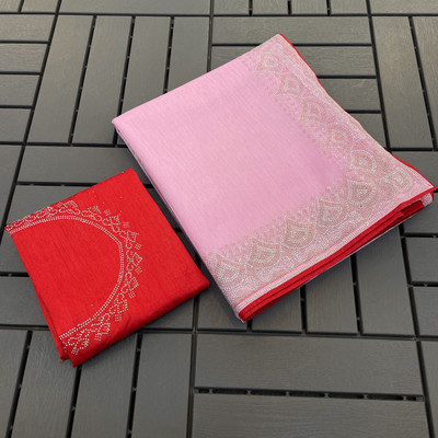 HouseOfCommon Embellished Bollywood Supernet Saree(Pack of 2, Pink, Red)