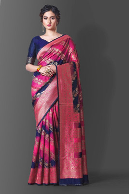Handsel Woven Banarasi Jacquard, Silk Blend Saree(Pink)