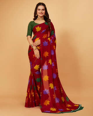 NIRMOHIFASHION Floral Print Bollywood Georgette Saree(Red)
