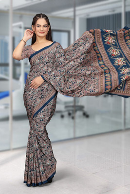 SAADHYA CREATION Embroidered, Solid/Plain Bollywood Crepe Saree(Dark Blue)