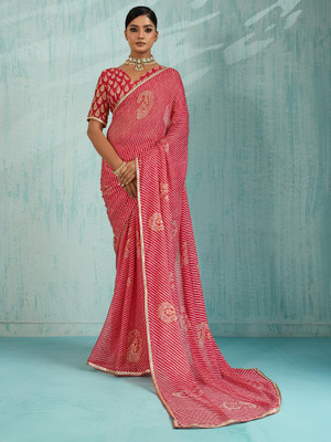 ANOUK Printed Leheria Chiffon Saree(Red)