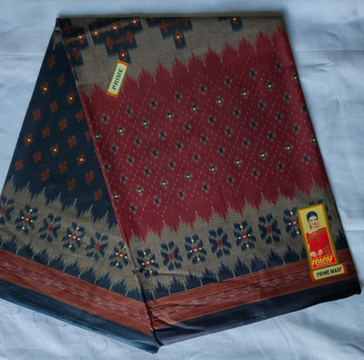 Minu Fashion Blocked Printed, Woven, Printed, Digital Print Bollywood Pure Cotton Saree(Blue, Red)