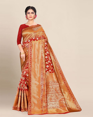 Divastri Woven Banarasi Silk Blend Saree(Red)