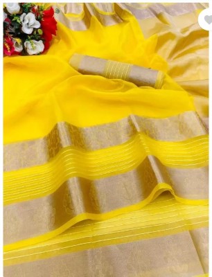 Rohit Designer Self Design Bollywood Net Saree(Yellow)