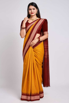 Sijileen Temple Border, Woven Sambalpuri Art Silk Saree(Mustard)