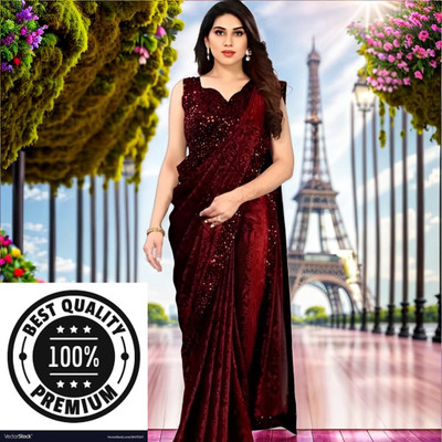 Online Bazaaar Embellished Bollywood Lycra Blend Saree(Maroon)