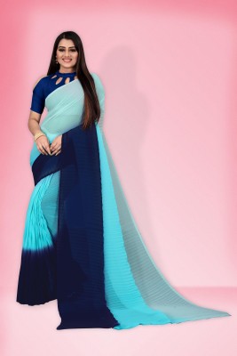 SHREE FAB FASHION Printed, Self Design, Solid/Plain Bollywood Georgette Saree(Blue)