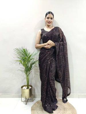Moda Rapido Embroidered Garara Saree Georgette Saree(Black)