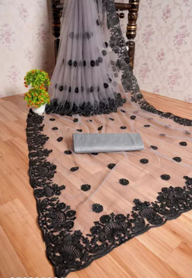 NIYANTAKSH Embroidered Bollywood Net Saree(Grey)