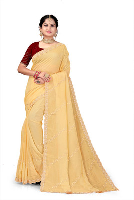 KesariyaVeil Embroidered, Self Design Bollywood Georgette Saree(Yellow)