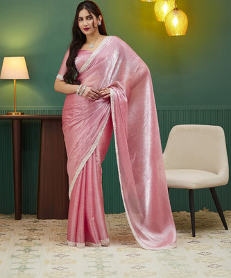 Samah Embellished, Embroidered Bollywood Jimmy choo, Chiffon Saree(Pink)