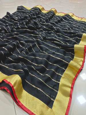 Sareez House Embroidered Daily Wear Chiffon Saree(Black)