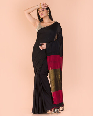 angoshobha Woven Handloom Pure Cotton Saree(Black)
