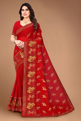 Shilpa Creation Woven Bollywood Georgette Saree(Red)