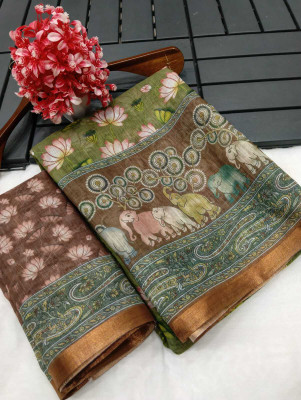 Gajal Woven Kanjivaram Pure Cotton, Cotton Linen Saree(Green)