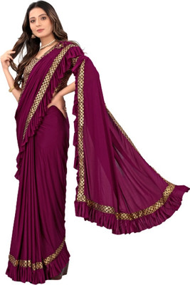 Memsaab Creation Self Design Bollywood Lycra Blend Saree(Purple)