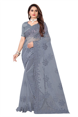 NIYANTAKSH Embroidered Bollywood Net Saree(Grey)