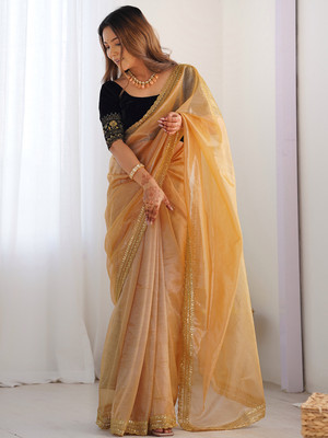 Divastri Embroidered Bollywood Net Saree(Beige)