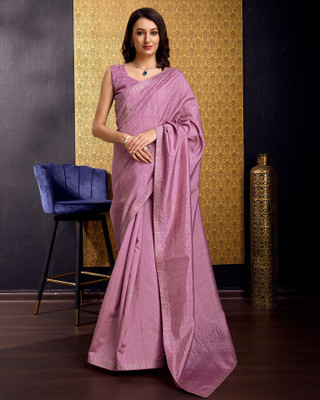 Divastri Embellished, Solid/Plain, Self Design Bollywood Tussar Silk, Silk Blend Saree(Purple)