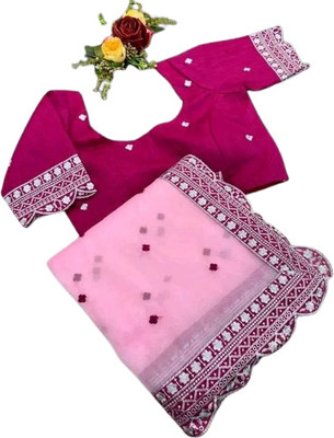 QUEDDY'S Embroidered Bollywood Net Saree(Pink)