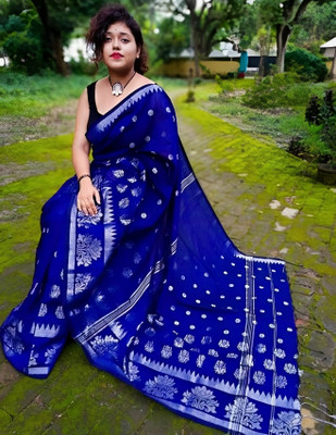 RM CREATION Self Design Handloom Handloom Cotton Silk Saree(Blue)