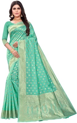 Houri Fab Woven, Embellished Kanjivaram Cotton Silk, Jacquard Saree(Light Green)